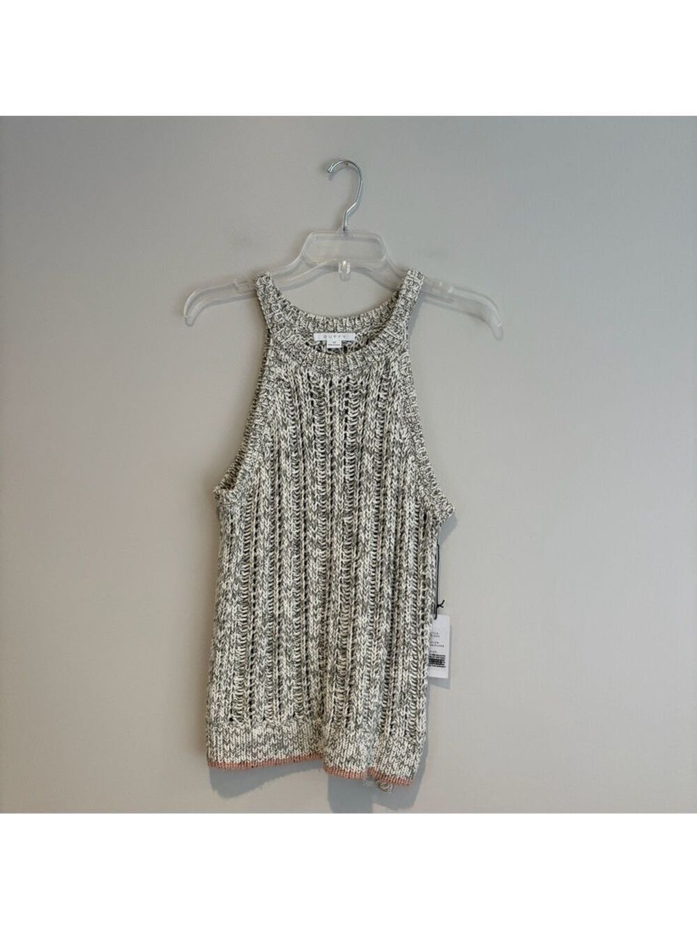 Duffy Elegant Knit Women's Sweater Tank Top in Moon/Silver with Pink Size M NWT